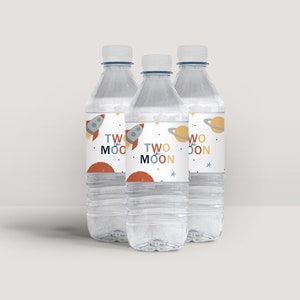 Editable Two the Moon Water Bottle Labels: Instant Download image 1