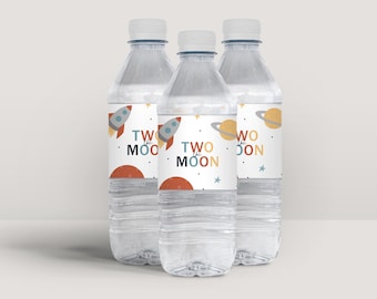 Étiquettes de bouteille d'eau modifiables Two the Moon : téléchargement immédiat