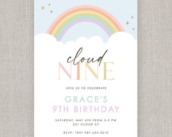Editable Cloud Nine Birthday Invitation Template: Instant Download