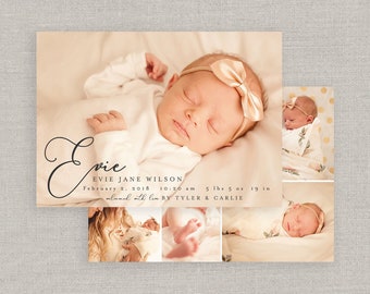 Evie Geburtsanzeige Vorlage für Photoshop: Sofort Download