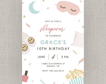 Editable Sleepover Slumber Party Birthday Invitation Template: Instant Download