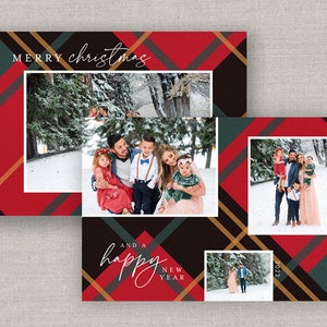 Red Plaid Christmas Card Template for Photoshop: Instant Download image 2