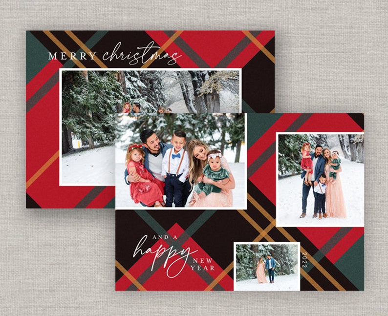 Red Plaid Christmas Card Template for Photoshop: Instant Download image 2