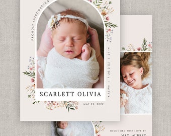 Editable Baby Girl Scarlett Birth Announcement Template: Instant Download
