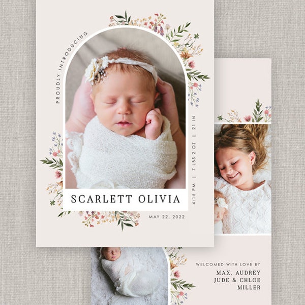 Editable Baby Girl Scarlett Birth Announcement Template: Instant Download