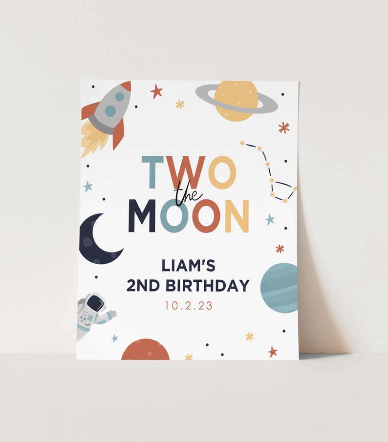 Two the Moon Space Birthday Invitation zdjęcie 4