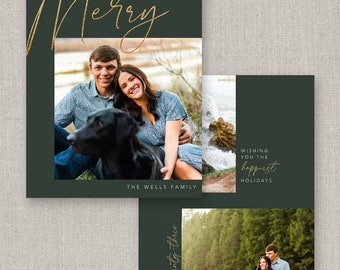 Merry Green Christmas Card Template for Photoshop: Instant Download