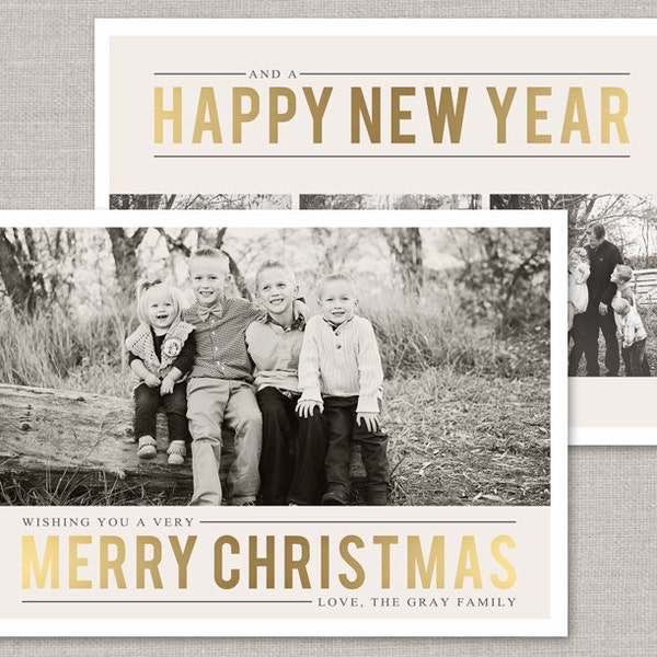 Gold Christmas Card Template for Photoshop: Instant Download