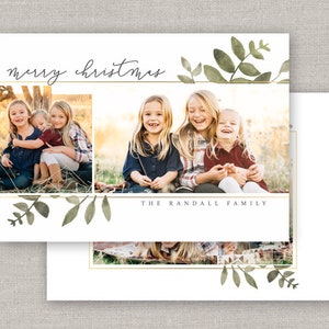 Greenery Christmas Card Template for Photoshop: Instant Download