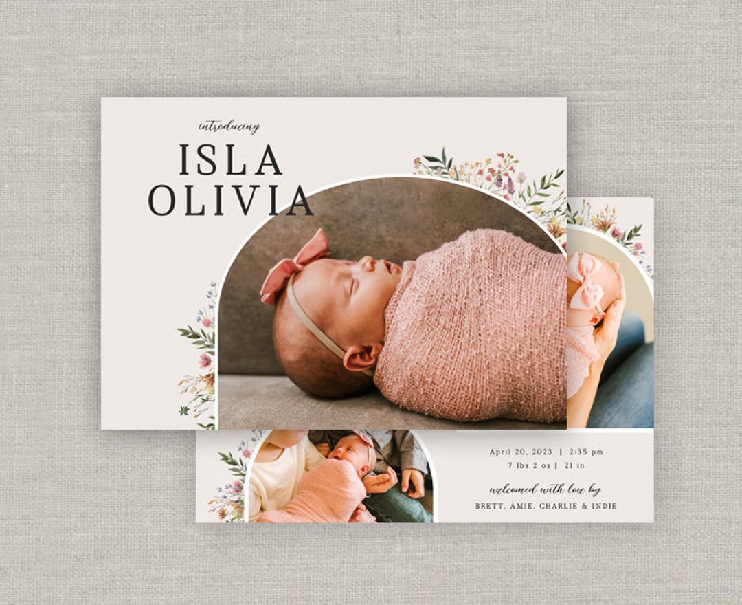 Editable Baby Girl Isla Birth Announcement Template Instant Download