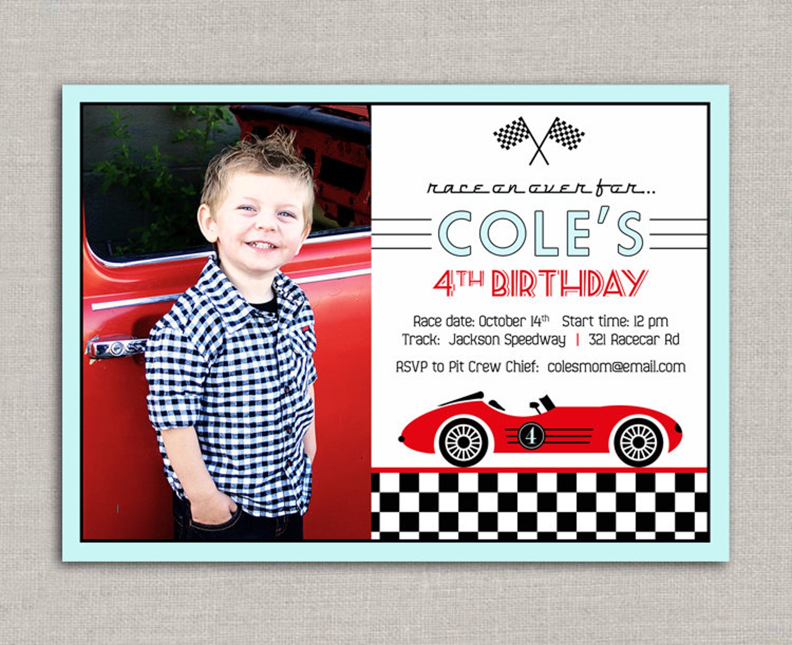 Vintage Race Car Birthday Invitation Etsy