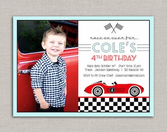 Vintage Race Car Birthday Invitation