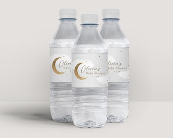 Bewerkbare Twinkle Twinkle waterfleslabels voor babyshower: direct downloaden