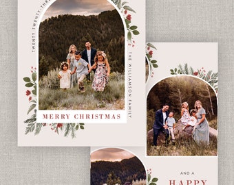 Editable Floral Arch Christmas Card Template: Instant Download