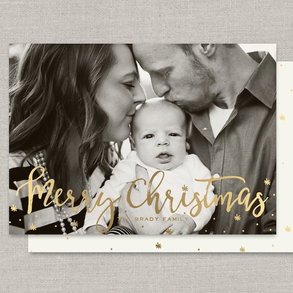 Gold Christmas Script Card Template for Photoshop: Instant Download