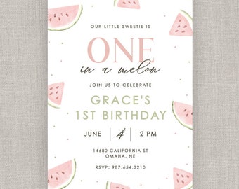 Editable One in a Melon Birthday Invitation Template: Instant Download