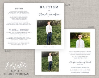 Editable Noah LDS Baptism Folded Program Template: Instant Download