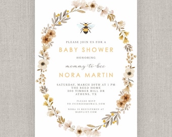 Editable Bee Baby Shower Template: Instant Download