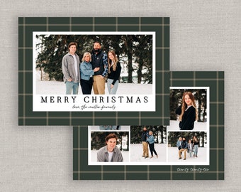 Editable Green Plaid Christmas Card Template: Instant Download