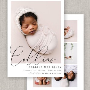 Modèle modifiable d'annonce de naissance de bébé fille Collins : téléchargement immédiat