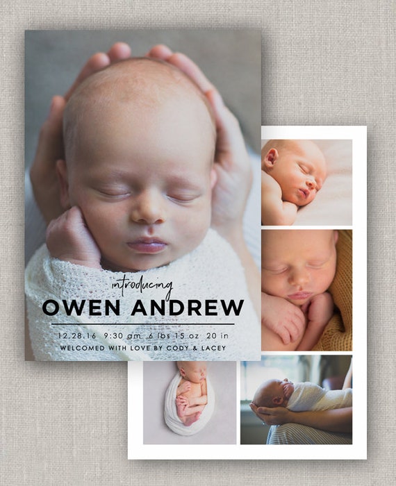 Editable Owen Birth Announcement Template Instant Download Etsy
