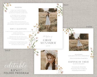 Editable Chloe LDS Baptism Folded Program Template: Instant Download