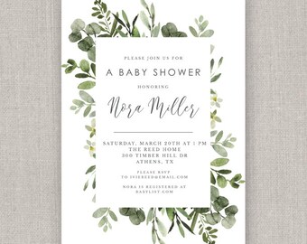 Editable Greenery Baby Shower Template: Instant Download | Etsy