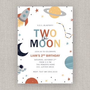 Two the Moon Space Birthday Invitation zdjęcie 1
