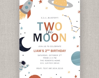 Two the Moon Space Birthday Invitation