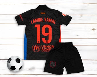 Barcelona Soccer Jersey: Yamal #19 Black Uniform, Youth Sizes Football Jersey