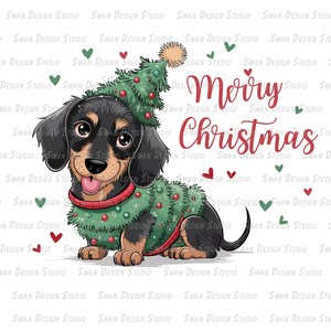 Cute Christmas Dachshund Art | Dog in Christmas Tree Outfit |Festive Holiday Art for T-shirts, Cards, Mug |Digital Download |Merry Christmas