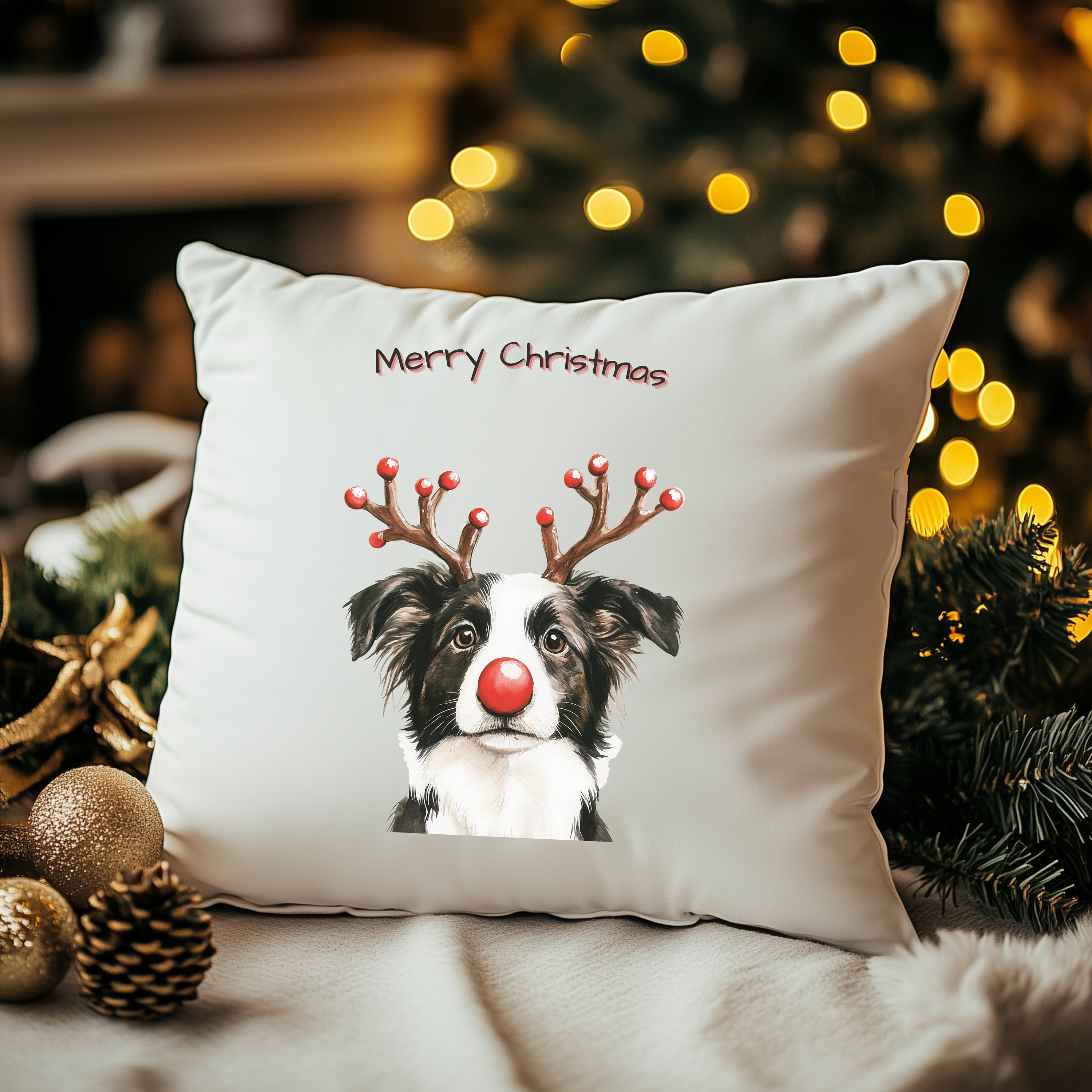 Merry Christmas Border Collie Reindeer Clipart, Holiday Pet Design, PNG ...