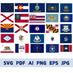 Complete All USA 50 States Flags  svg png eps ai jpg vector graphic design digital file America United States Flags,Flags of 50 U.S. states
