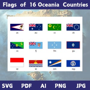 Oceania Flags Bundle – 16 Country Flags | svg, png, jpg, pdf, ai Files | Oceanian Nation Flag Clipart for Print & Digital Use