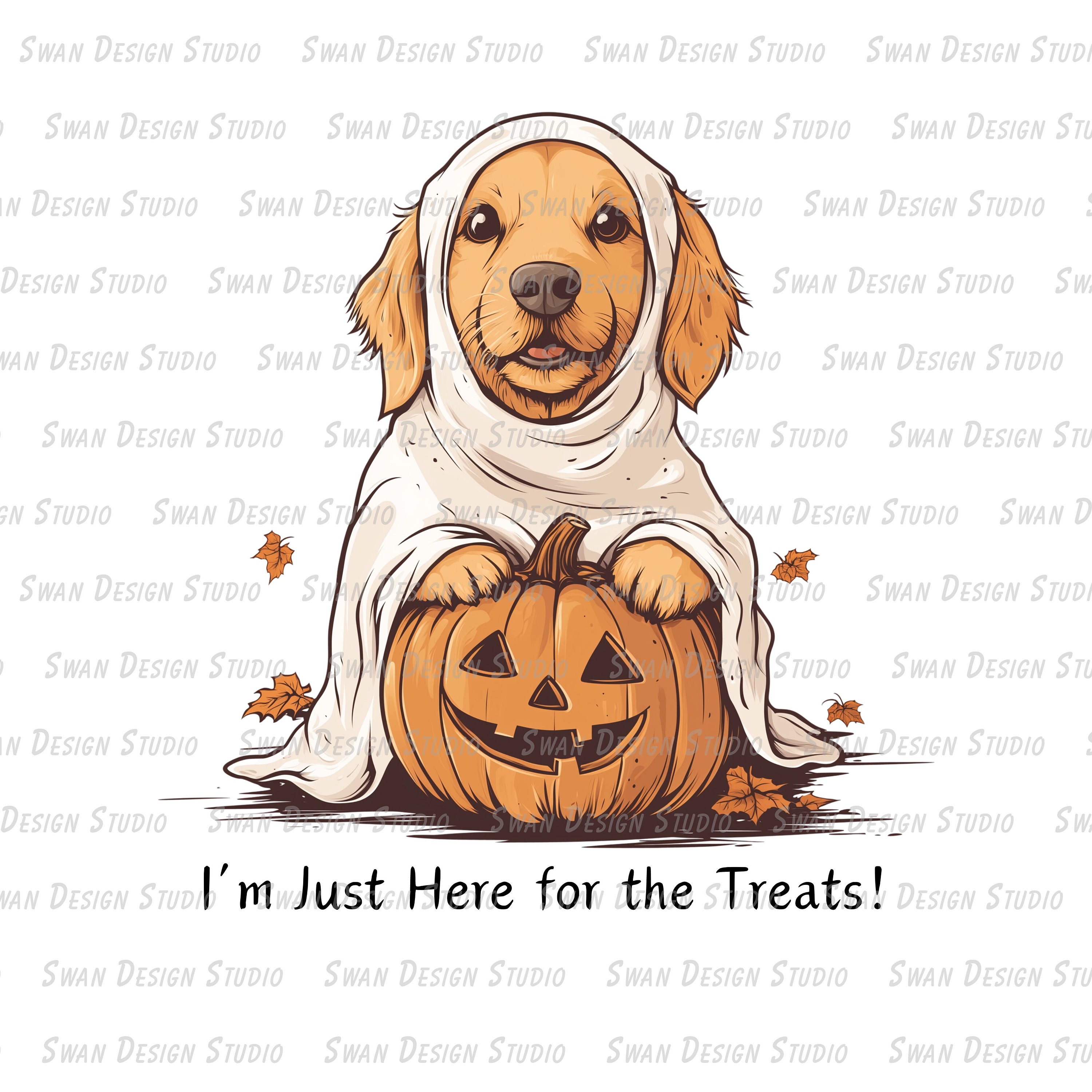 Halloween Puppy Clipart, Golden Retriever in Ghost and Hood Costume ...