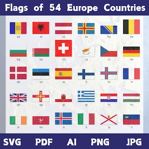 Europe Flags Bundle – 54 Country Flags | svg, png, jpg, pdf, ai Files | European Flag Clipart for Print & Digital Use
