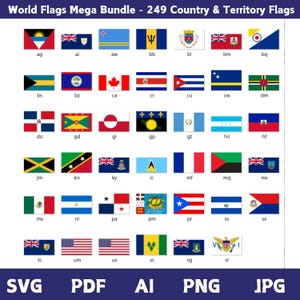 World Flags Mega Bundle – 249 Country & Territory Flags | svg, png, jpg, pdf, ai Files | Complete Global Flag Clipart Set