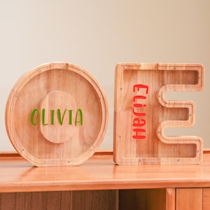 Tirelire en bois personnalisée pour enfants, tirelire personnalisée pour enfants, cadeau prénom pour enfant garçon et fille, cadeau de premier anniversaire pour enfant, cadeau de Noël