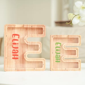 Hucha de madera personalizada con letras del alfabeto, hucha para niños, hucha personalizada, regalo de primer cumpleaños para niños y niñas, regalo con nombre para niños