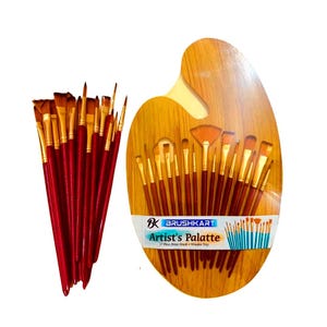 15 Premium Paint brushes with Wooden Palette