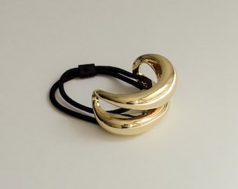 Elastico per capelli a coda di cavallo largo in metallo scolpito / Oro