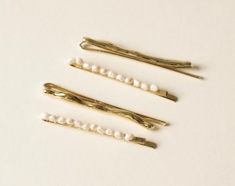 Freshwater Pearl Beaded Metal Hair Bobby Pins | Set of 4
