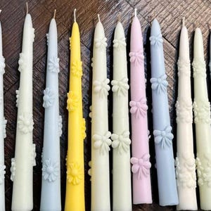 Handmade Beeswax-Soy Blend Natural Wax Taper| Dinner Candles| Ribbon & Flower Candles| Wedding Candle Decor|Taper Pillar Candle| Candlestick