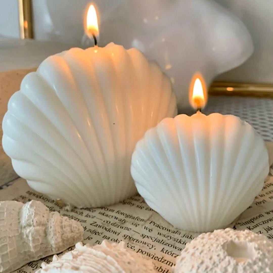 Shell Candle Set | Two Sizes | Coastal-inspired Décor| Minimalist ...