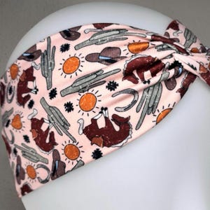 Cactus Wild West Horse Sun Twist Headband | Smooth Silky Elastic Moisture-Wicking | Desert Rodeo
