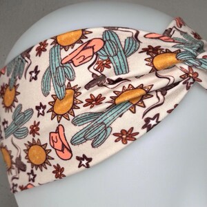 Cactus Wild West Hat Sun Twist Headband | Smooth Silky Elastic Moisture-Wicking | Desert Longhorn