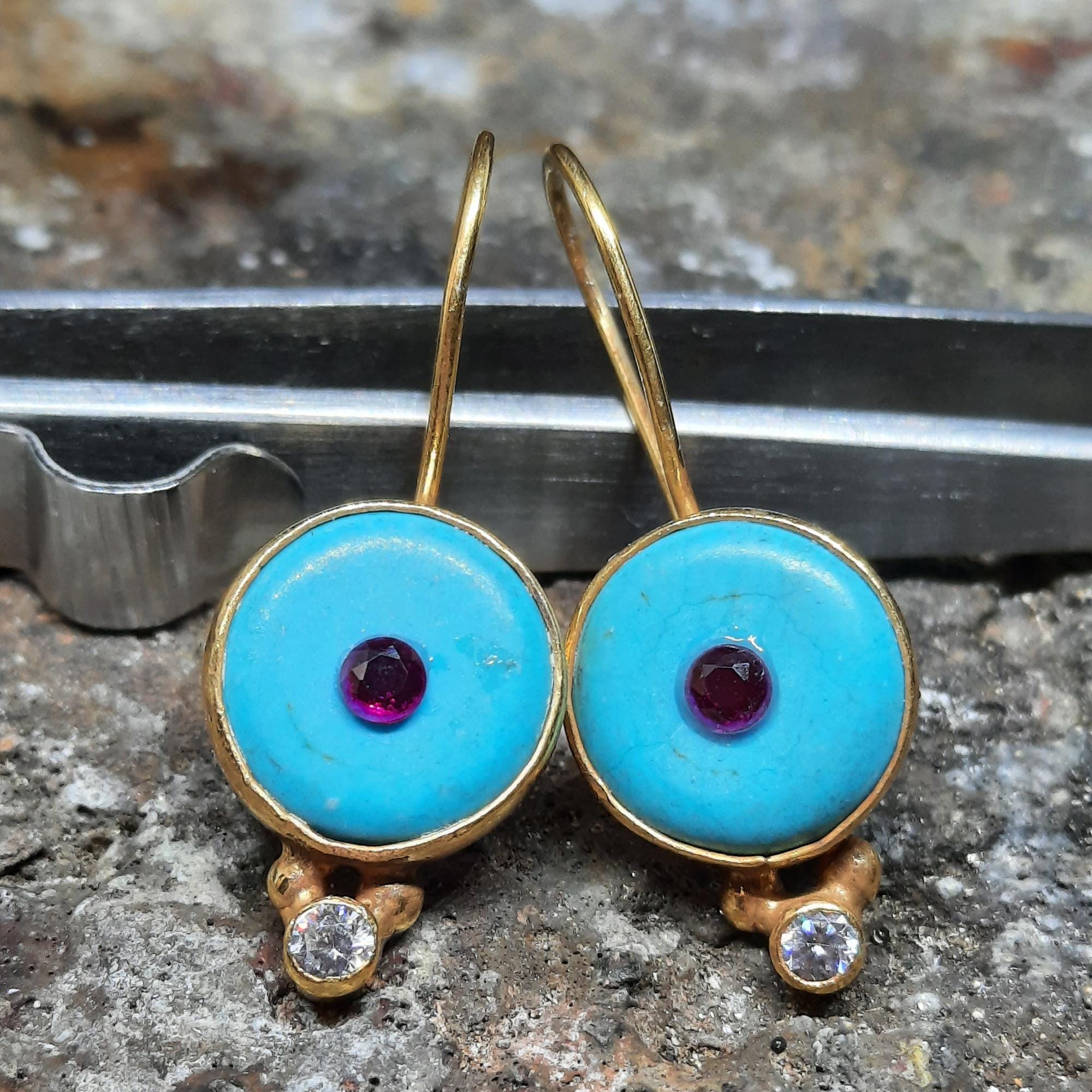 Orecchini Pendenti Con Pietra Portafortuna Marzo – Acquamarina – Placcato Oro 14K O Argento – Rame