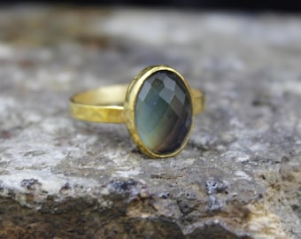 Handmade Feeling Mood Gemstone Ring: 24K Gold Over Sterling Silver