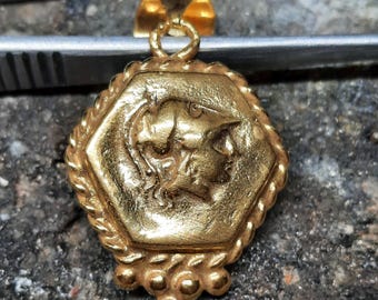 Bronze Roman Coin Pendant: 24K Gold Over Sterling Silver, Handmade