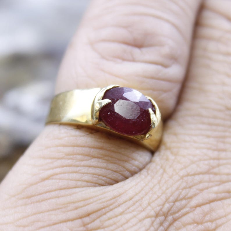 Handmade Natural Ruby Hand Designer Ring: 24K Gold Over Sterling Silver ...